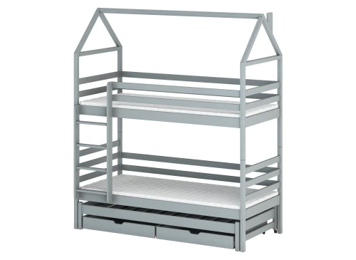 Dimensioner på etage-husseng til børn, samlet højde 193 cm.