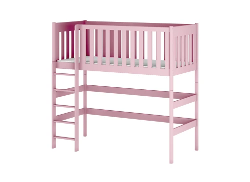 Pink højseng med stige, isoleret på hvid baggrund.