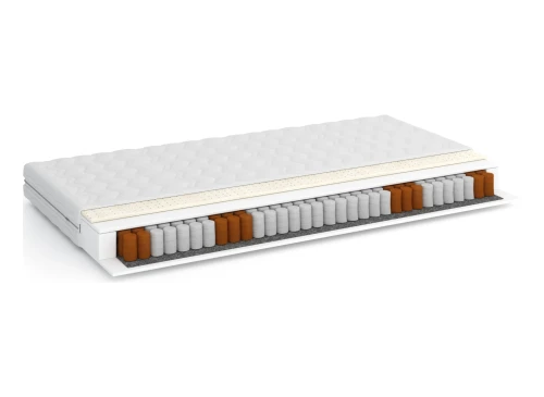 Professionel billedgengivelse af madras indvendig struktur med fokus på lagdelte materialer.