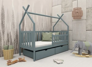 Blå tipi seng med skuffer i et børneværelse