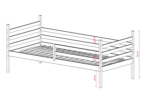Træseng med lamelbund, dimensionstegning af sengestel.