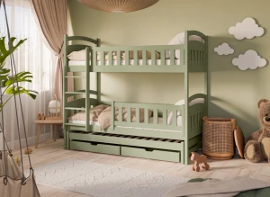 Børneværelse med hvid udtræksseng og hyggelig juleindretning.