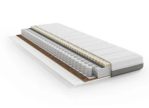 Snitbillede af madras med pocketfjedre og flere komfortlag for optimal støtte og åndbarhed.