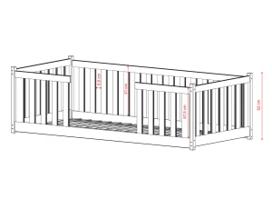 Illustration af juniorseng med præcise mål på sengehest.