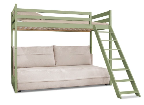 Grøn køjeseng med sovesofa, pladsbesparende møbel til børneværelset.