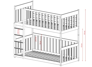 Diagram over køjeseng med åben front på den nederste køje.