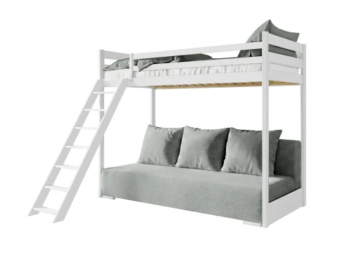 SOFINO 90x200/140x200 Hvid seng på mezzaninen med en fold-ud sofa gråt stof zoom 15 salvie Lano Meble