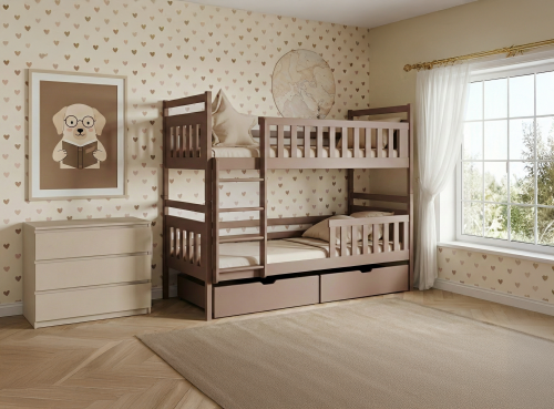 Dimensioner og målskitse for en standard køjeseng