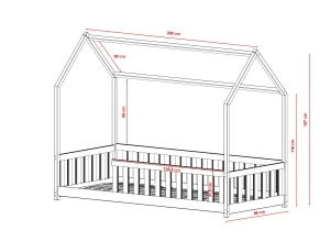 Diagram der viser de præcise mål for en husseng sengeramme.