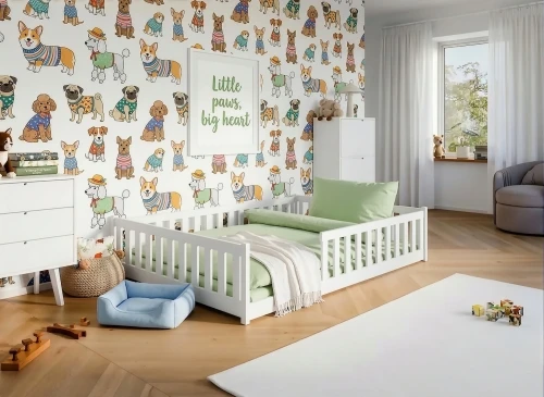 Hvid køjeseng i hyggeligt børneværelse på loftet med julestemning og lys.